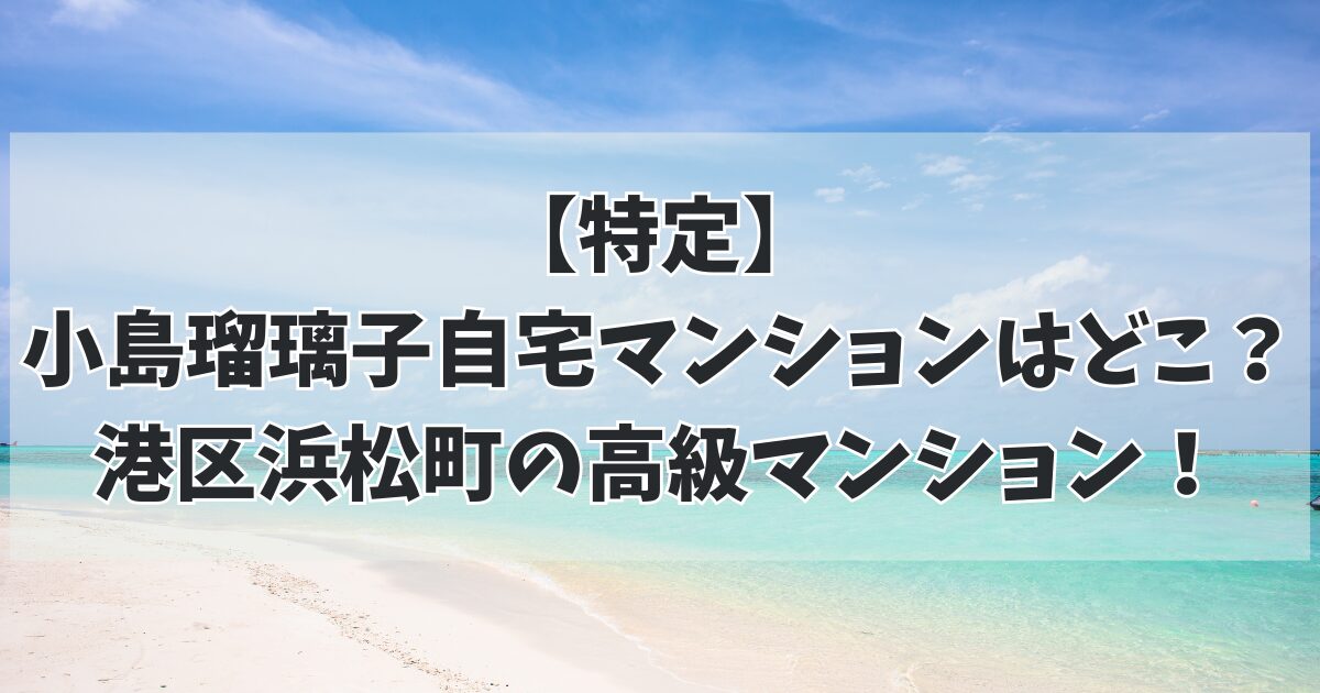 【特定】 小島瑠璃子自宅マンションはどこ？港区浜松町の高級マンション！